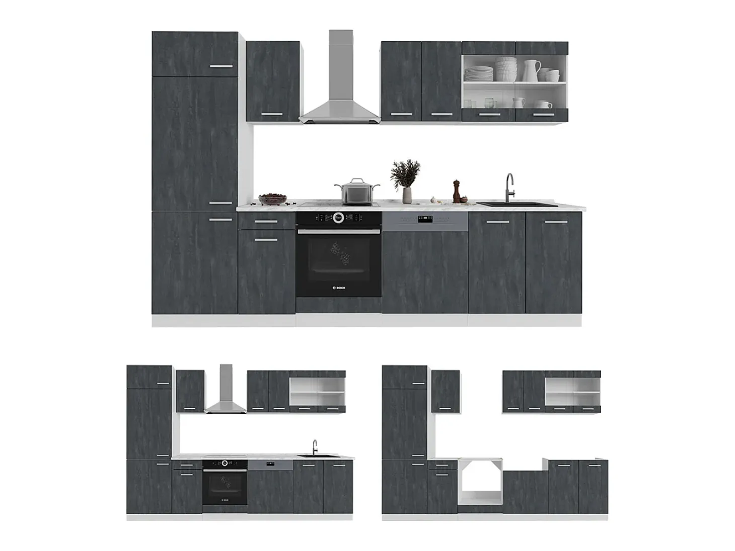 Mueble de cocina hormigón negro/blanco 300x46x81.6 r-line