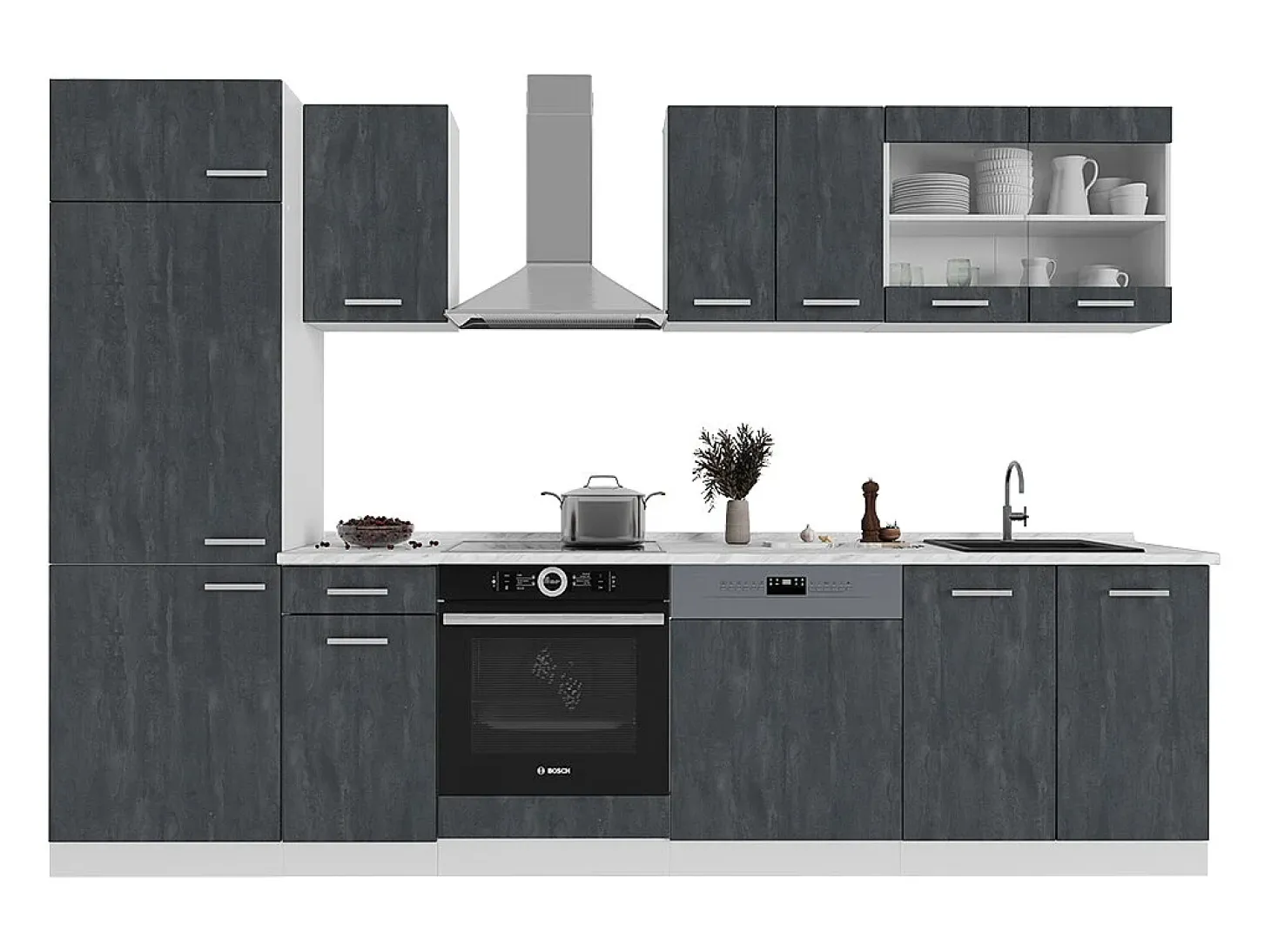 Mueble de cocina hormigón negro/blanco 300x46x81.6 r-line