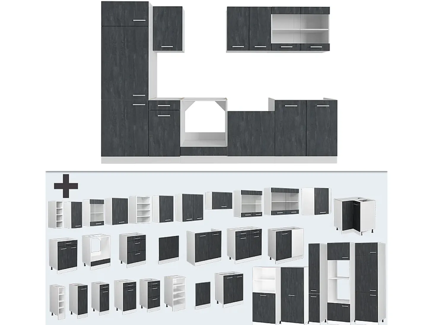 Mueble de cocina hormigón negro/blanco 300x46x81.6 r-line