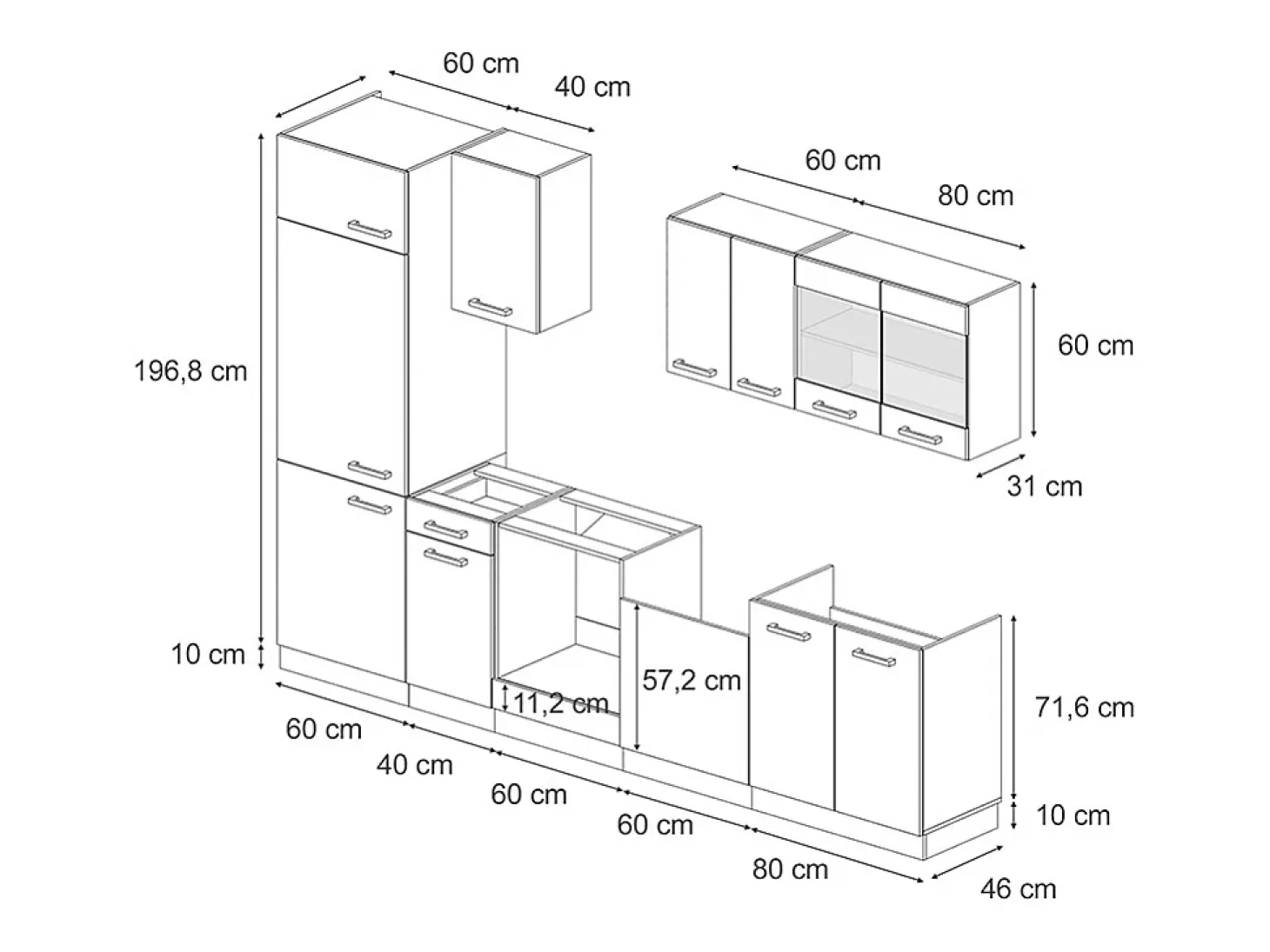 Mueble de cocina hormigón negro/blanco 300x46x81.6 r-line