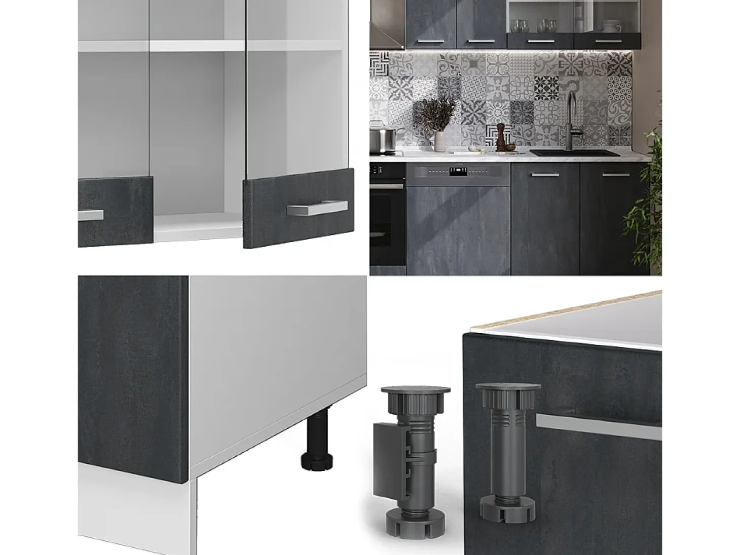 Mueble de cocina hormigón negro/blanco 300x46x81.6 r-line