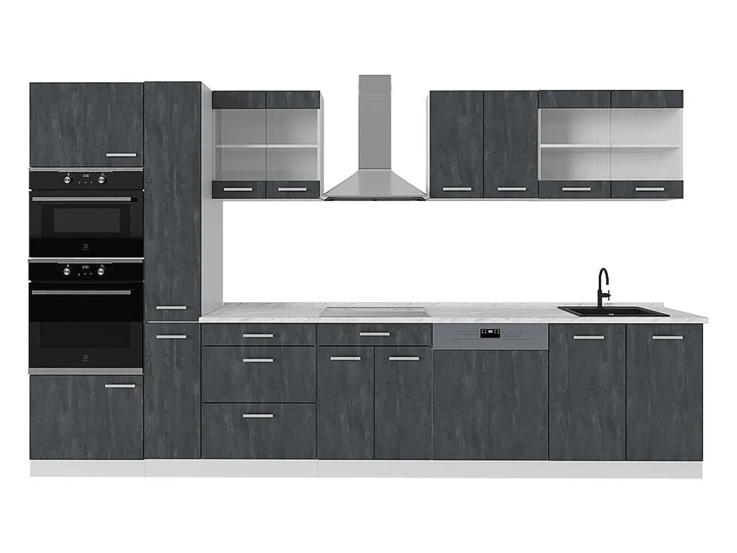 Mueble de cocina hormigón negro/blanco 350x60x81.6 r-line