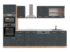 Mueble de cocina hormigón negro/roble dorado 300x60x81.6 r-line