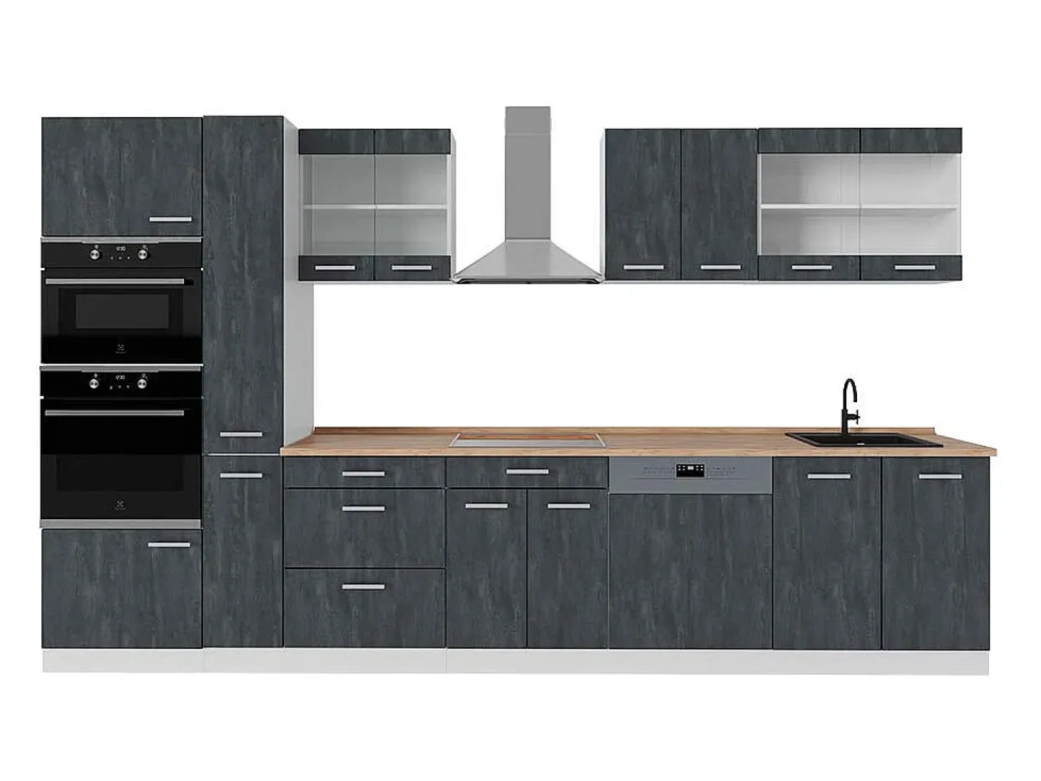 Mueble de cocina hormigón negro/blanco 350x60x81.6 r-line