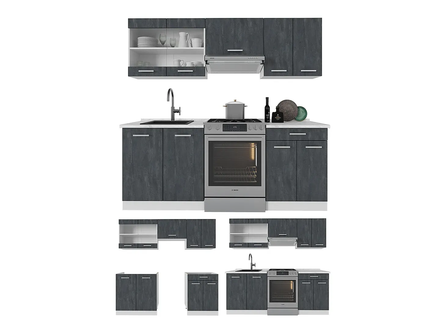 Mueble de cocina hormigón negro/blanco 200x60x81.6 r-line