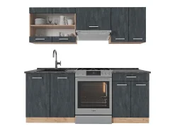 Mueble de cocina hormigón negro/roble dorado 200x60x81.6 r-line