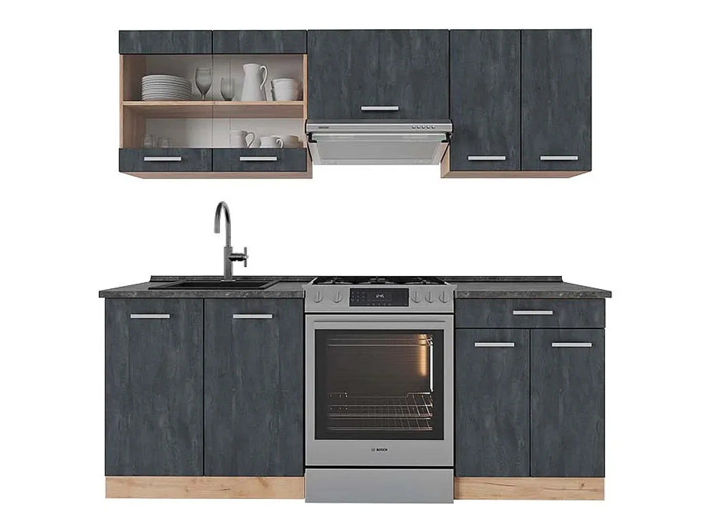Mueble de cocina hormigón negro/roble dorado 200x60x81.6 r-line