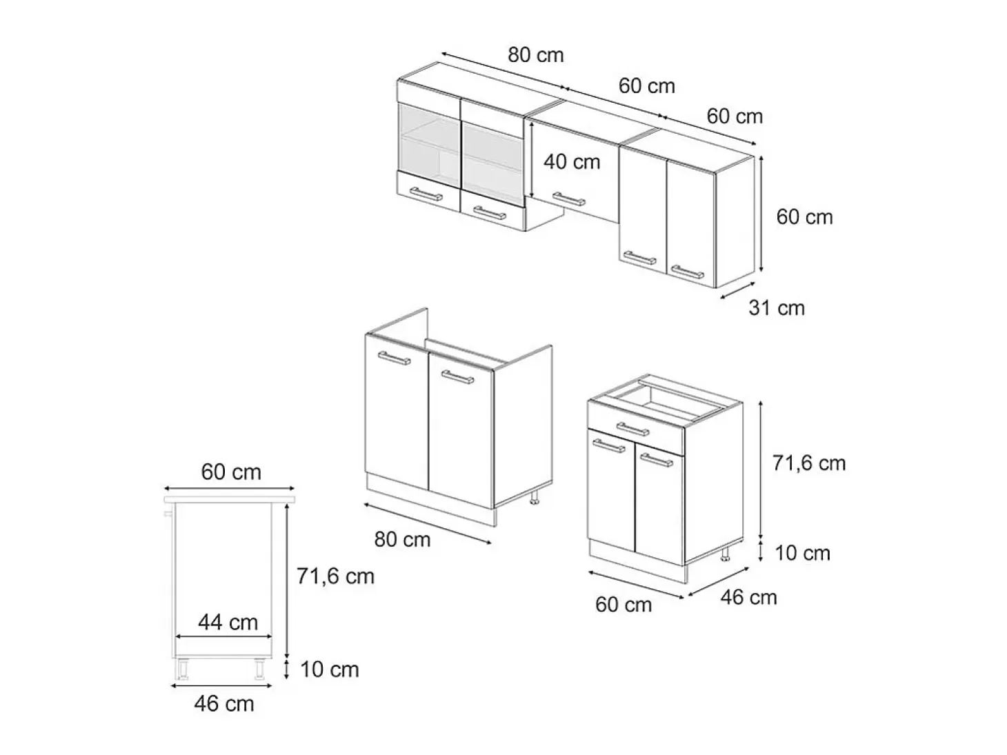 Mueble de cocina hormigón negro/blanco 200x60x81.6 r-line