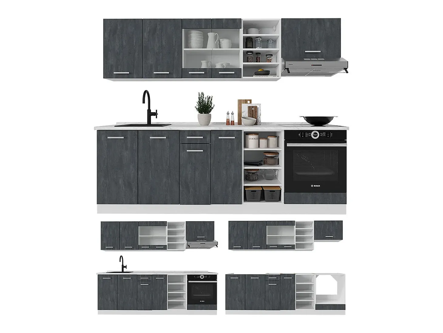 Mueble de cocina hormigón negro/blanco 240x60x81.6 r-line