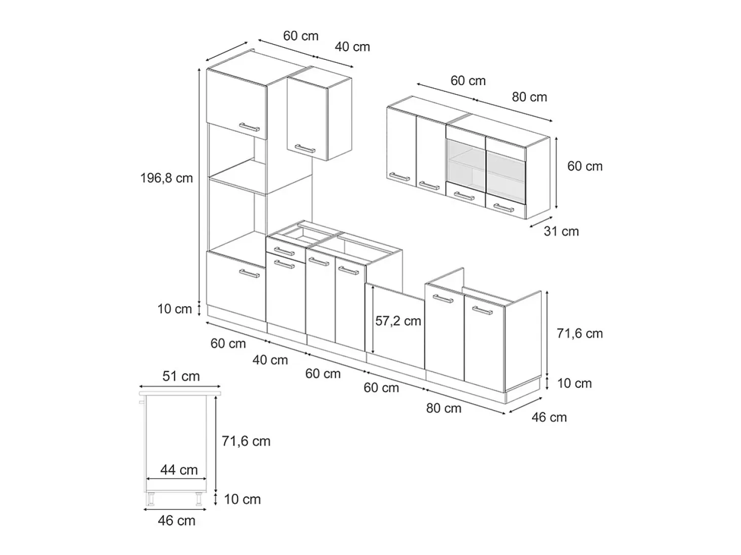 Mueble de cocina hormigón negro/blanco 300x60x81.6 r-line