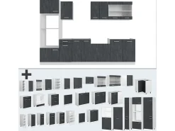 Mueble de cocina hormigón negro/blanco 300x60x81.6 r-line