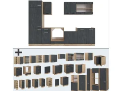 Mueble de cocina hormigón negro/roble dorado 300x46x81.6 r-line
