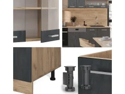 Mueble de cocina hormigón negro/roble dorado 300x46x81.6 r-line