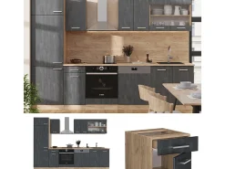 Mueble de cocina hormigón negro/roble dorado 300x46x81.6 r-line