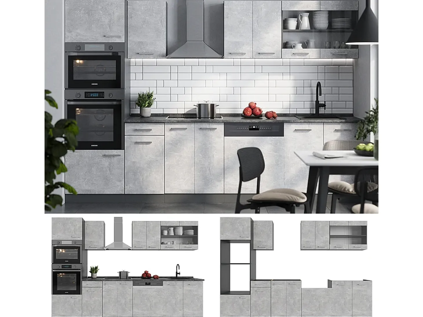 Mueble de cocina hormigón/antracita 300x46x81.6 r-line