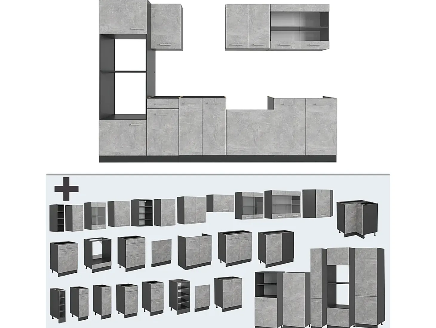 Mueble de cocina hormigón/antracita 300x46x81.6 r-line