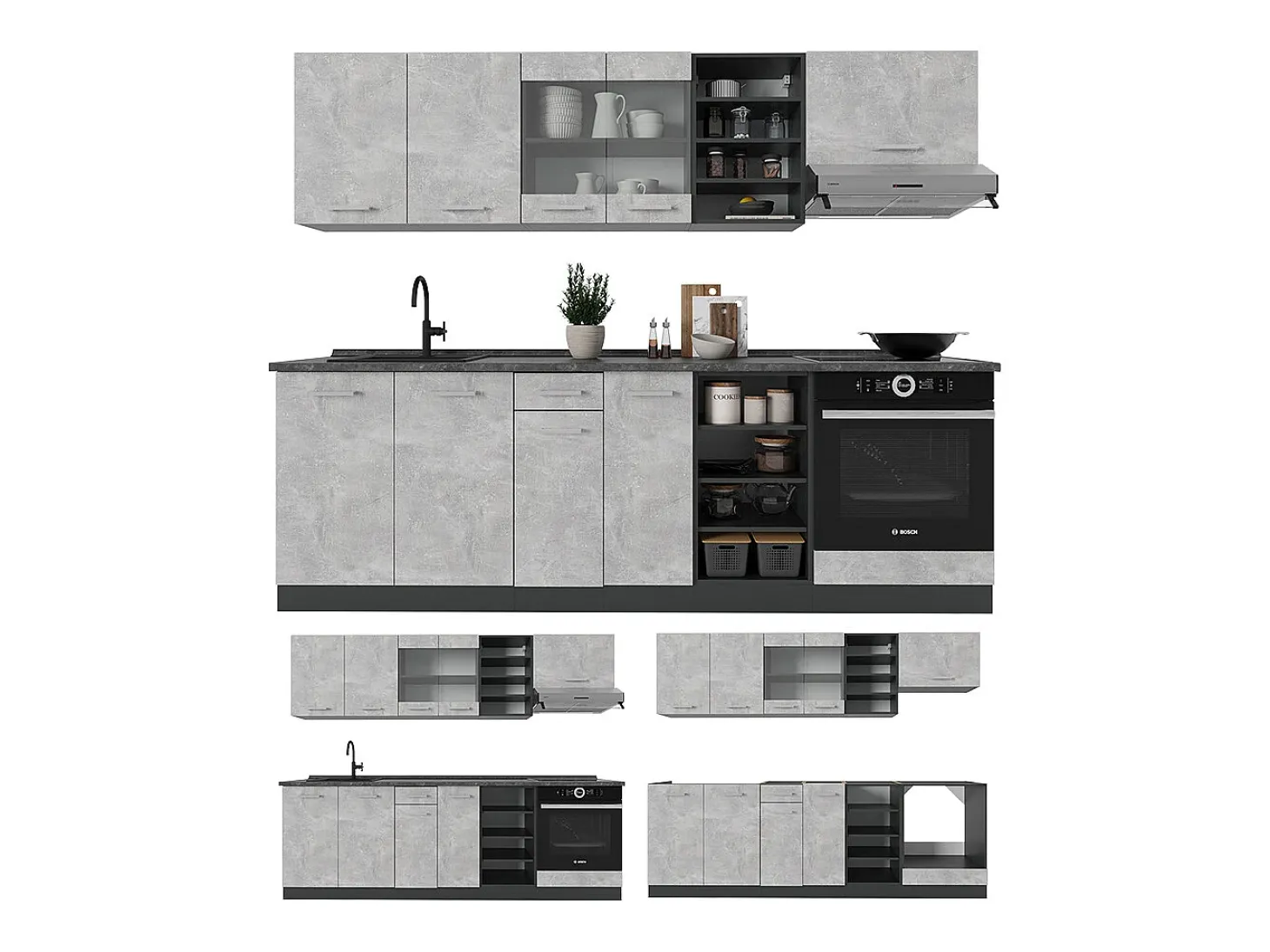Mueble de cocina hormigón/antracita 240x60x81.6 r-line