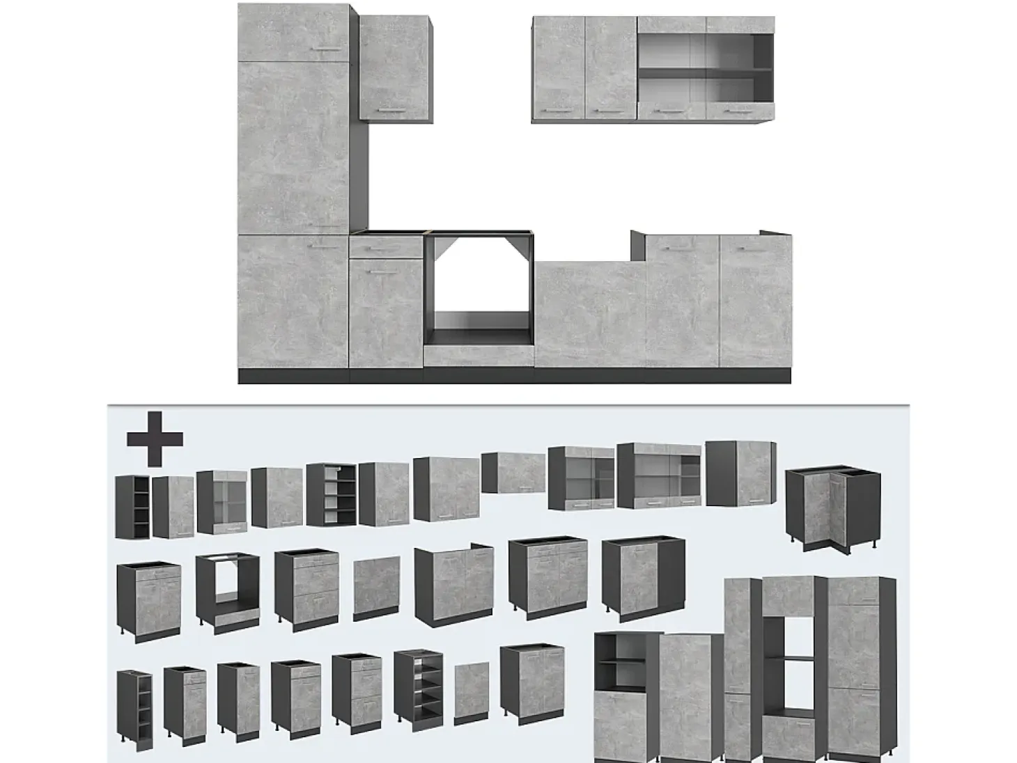 Mueble de cocina hormigón/antracita 300x46x81.6 r-line