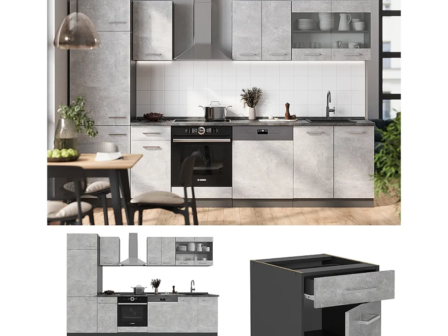 Mueble de cocina hormigón/antracita 300x60x81.6 r-line