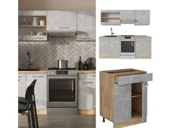 Mueble de cocina hormigón/roble dorado 200x46x81.6 r-line