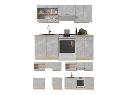 Mueble de cocina hormigón/roble dorado 200x46x81.6 r-line