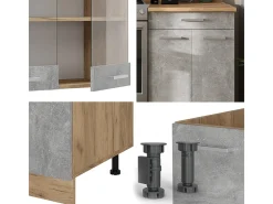 Mueble de cocina hormigón/roble dorado 200x46x81.6 r-line