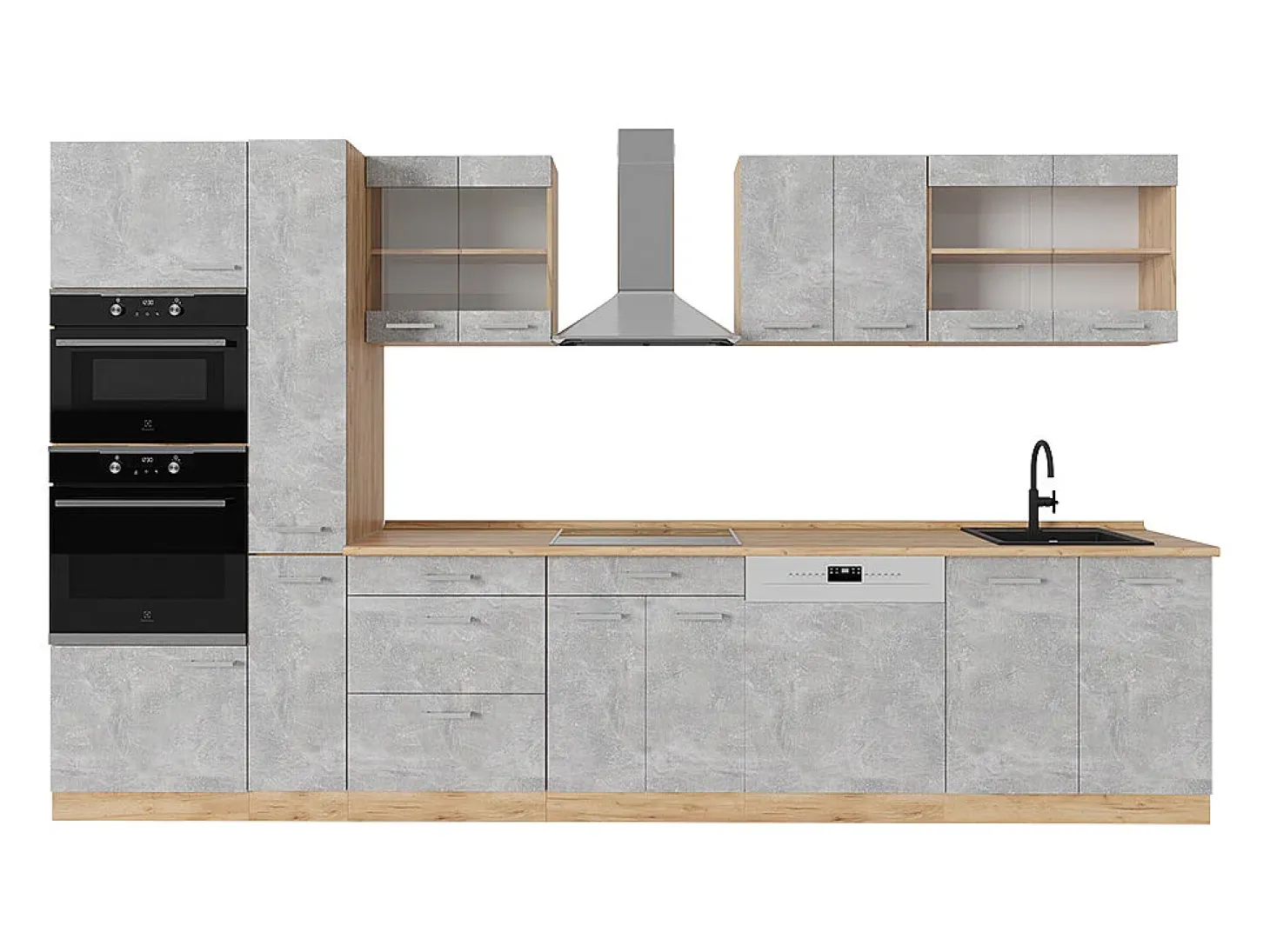 Mueble de cocina hormigón/roble dorado 350x46x81.6 r-line
