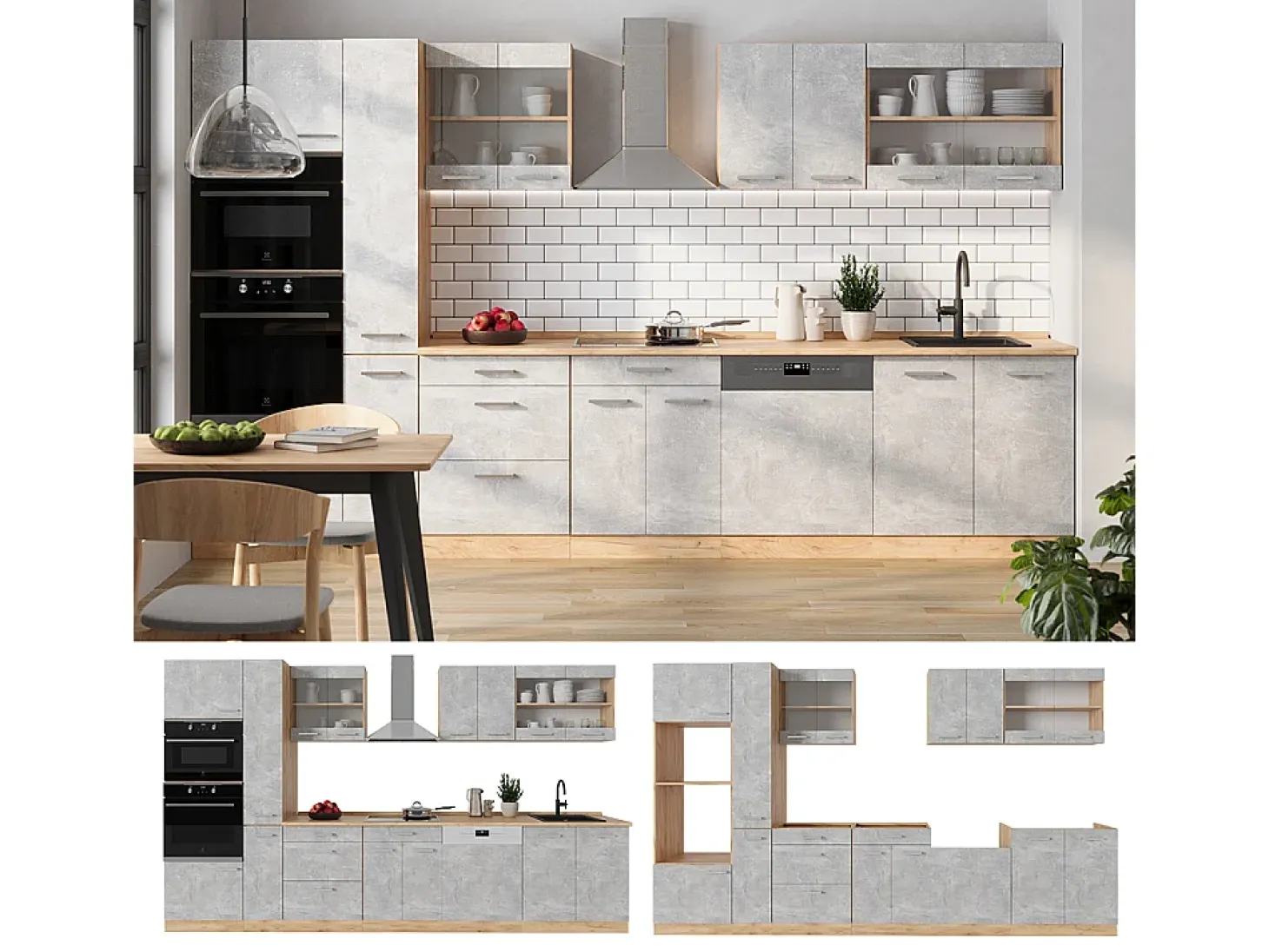 Mueble de cocina hormigón/roble dorado 350x46x81.6 r-line