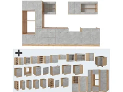 Mueble de cocina hormigón/roble dorado 350x46x81.6 r-line
