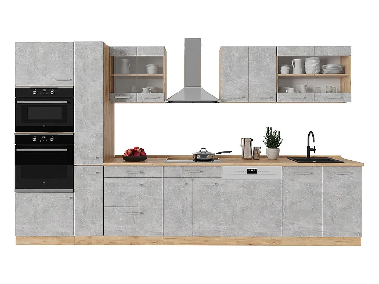 Mueble de cocina hormigón/roble dorado 350x46x81.6 r-line