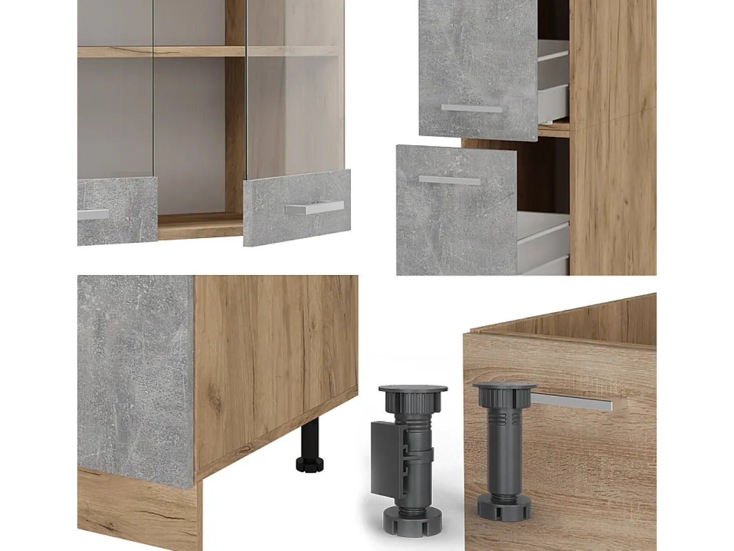 Mueble de cocina hormigón/roble dorado 350x46x81.6 r-line