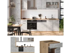 Mueble de cocina hormigón/roble dorado 300x46x81.6 r-line