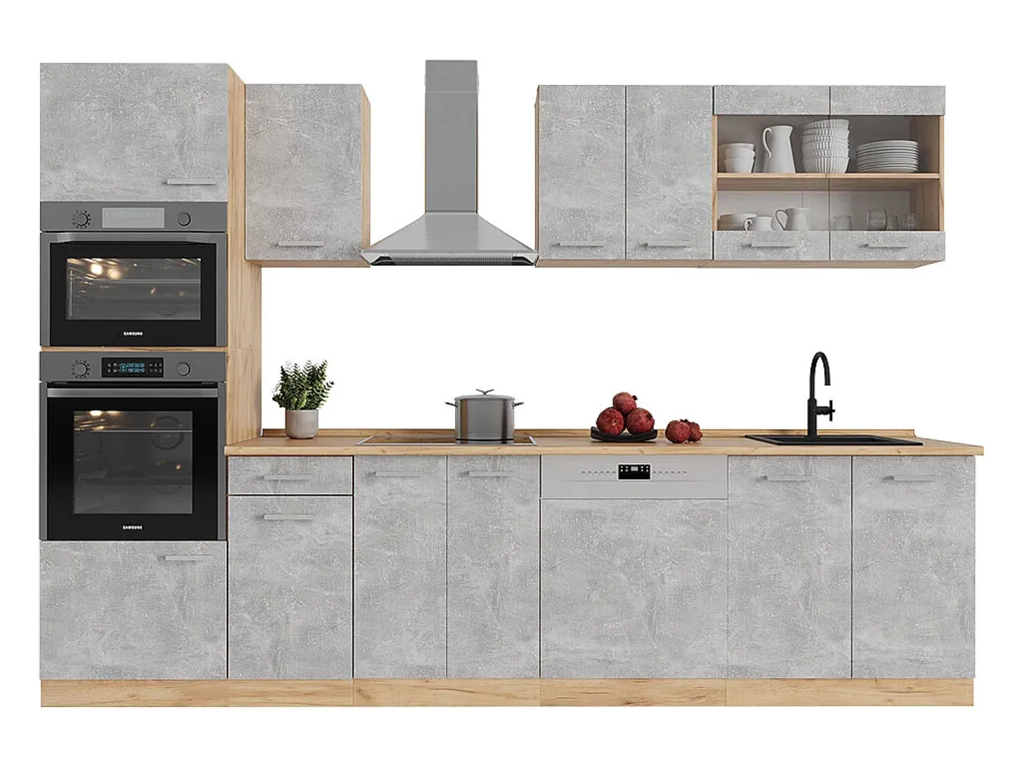 Mueble de cocina hormigón/roble dorado 300x46x81.6 r-line