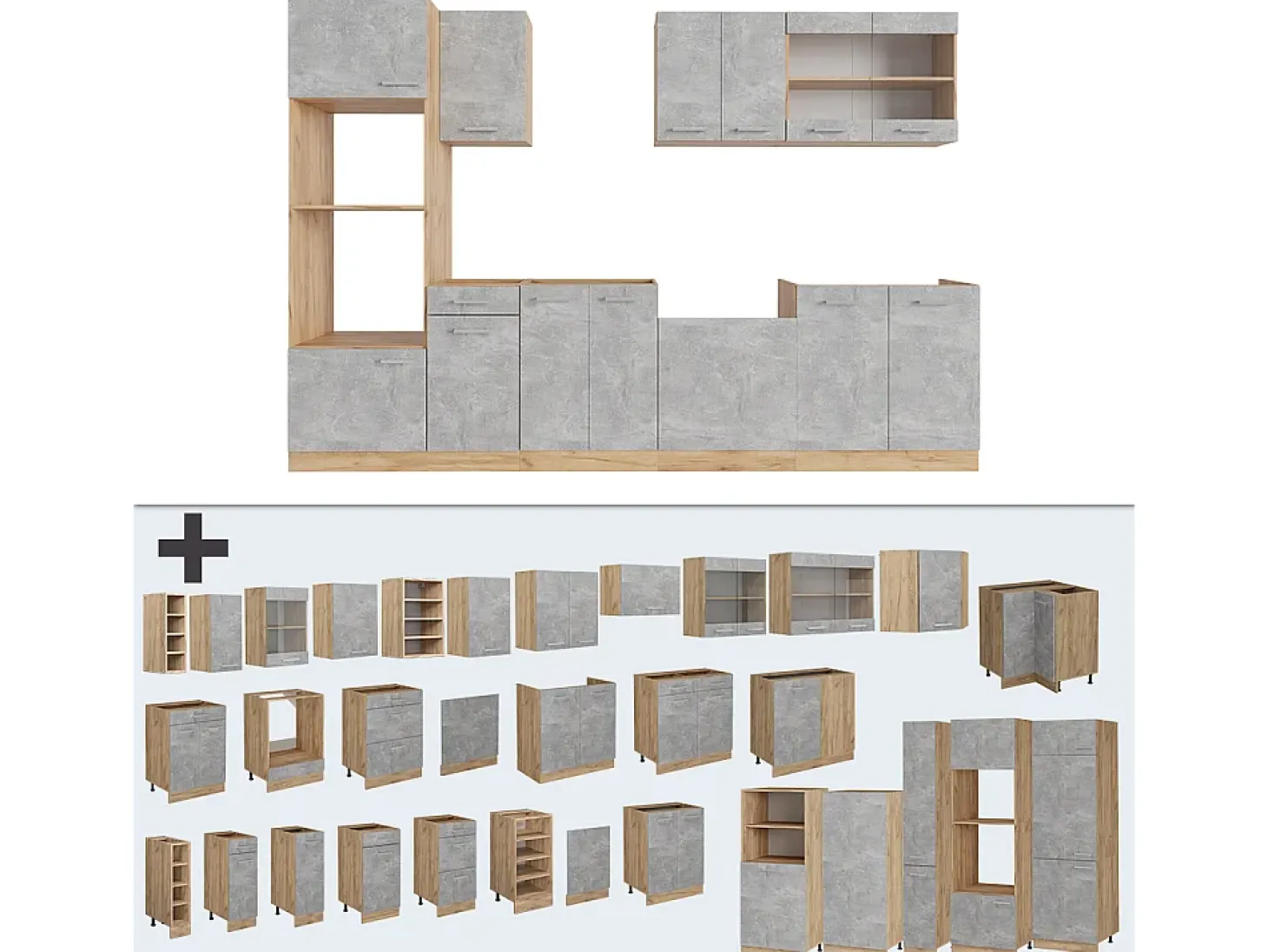 Mueble de cocina hormigón/roble dorado 300x46x81.6 r-line