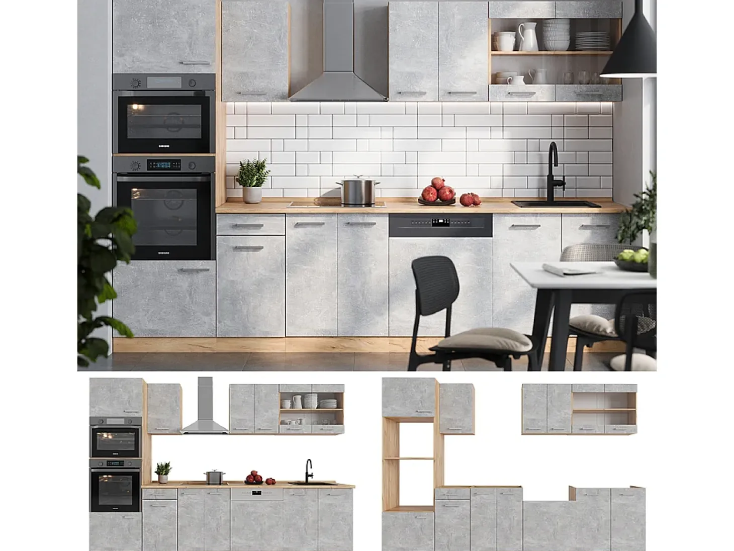 Mueble de cocina hormigón/roble dorado 300x46x81.6 r-line