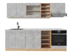 Mueble de cocina hormigón/roble dorado 240x60x81.6 r-line