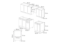 Mueble de cocina negro a rayas/blanco 240x60x81.6 fame-line