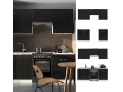 Mueble de cocina negro a rayas/blanco 200x46x81.6 fame-line