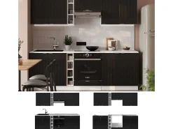 Mueble de cocina negro a rayas/blanco 235x60x81.6 fame-line