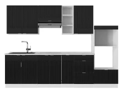 Mueble de cocina negro a rayas/blanco 280x46x81.6 fame-line