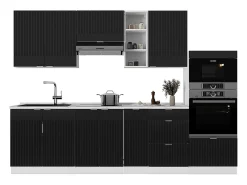 Mueble de cocina negro a rayas/blanco 280x46x81.6 fame-line