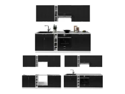 Mueble de cocina negro a rayas/blanco 235x60x81.6 fame-line