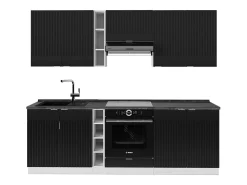 Mueble de cocina negro a rayas/blanco 235x60x81.6 fame-line