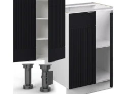 Mueble de cocina negro a rayas/blanco 300x60x81.6 fame-line