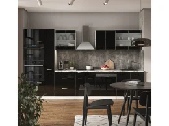 Mueble de cocina negro brillo/blanco 350x60x81.6 r-line