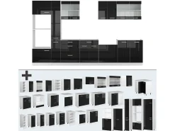 Mueble de cocina negro brillo/blanco 350x60x81.6 r-line