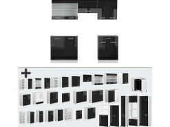 Mueble de cocina negro brillo/blanco 200x60x81.6 r-line