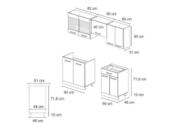 Mueble de cocina negro brillo/blanco 200x60x81.6 r-line