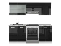 Mueble de cocina negro brillo/blanco 200x46x81.6 r-line