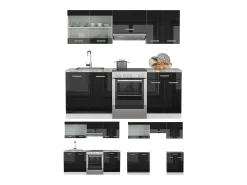 Mueble de cocina negro brillo/blanco 200x46x81.6 r-line